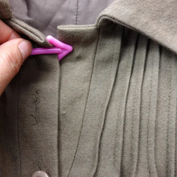 Vintage Chloe Shift Dress Womens LARGE Olive Army Green Wool Pintuck Luxury